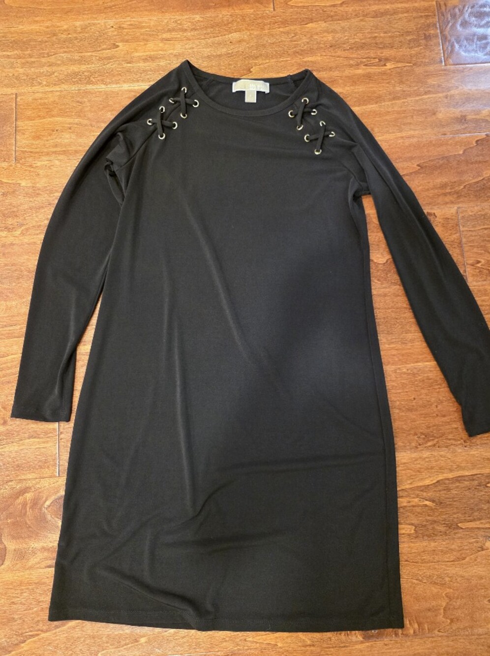 Michael Kors Black Long Sleeve Lace-Up Shoulder Dress Sz Small EUC